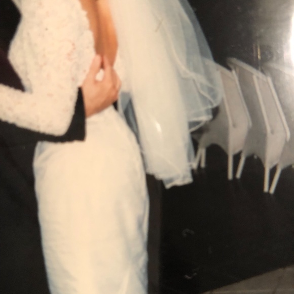 Vintage Shantung Silk w/Beaded Lace Wedding Dress S - Picture 2 of 10